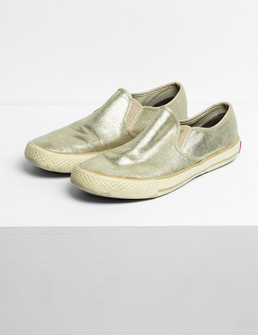Burberry Metallic Light Gold Speckle Slip On Sneaker Shoes Sz.8 US/39